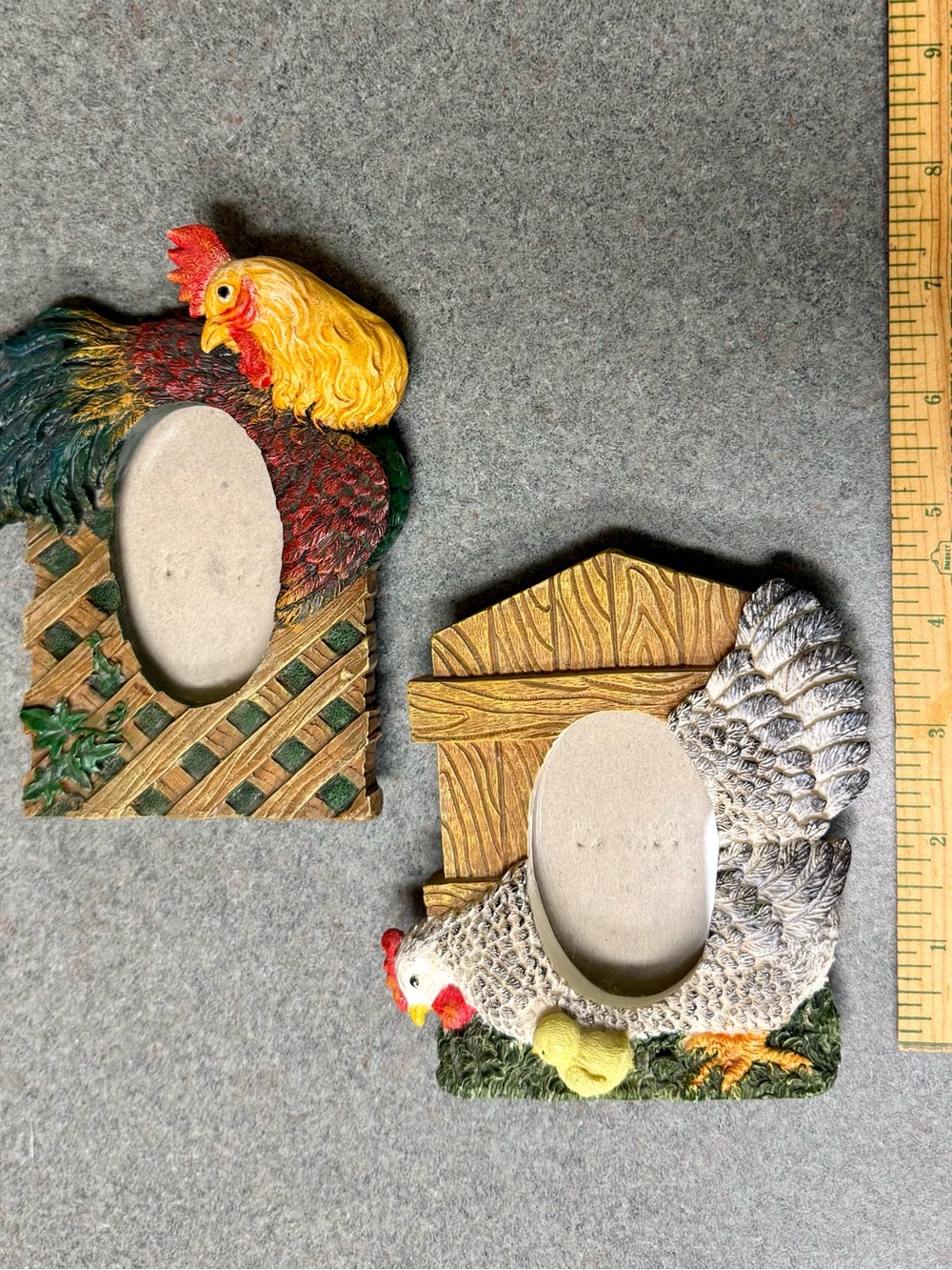 Rooster and Hen 3D Shaped Photo Frame Pair - Colorful Farmhouse Décor